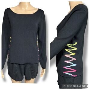 Vintage Prima Bella Womens Knit Sweater Top Boat Neck Satin Ribbon Accent Medium